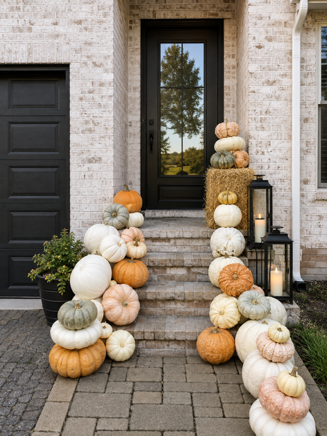 Custom Install · Neutrals · East Shore, The Woodlands — fall pumpkin porch installation